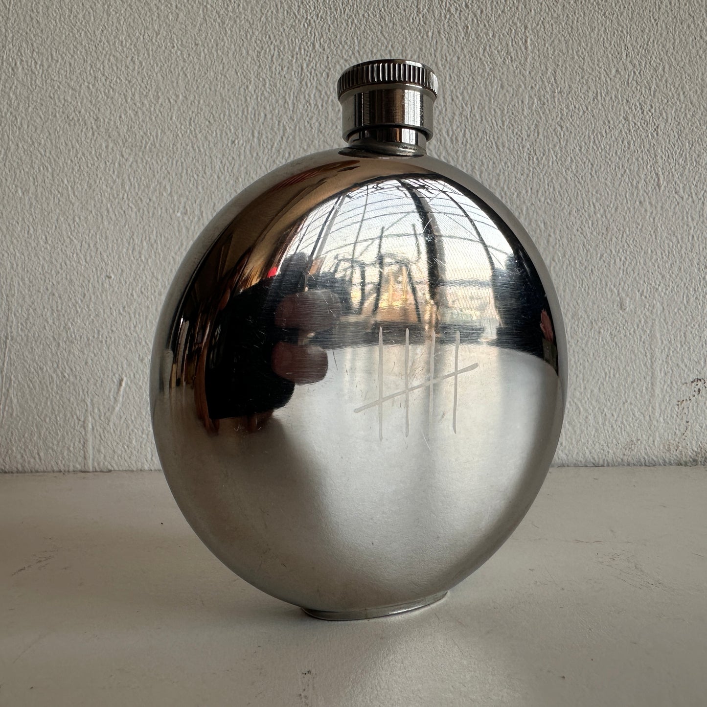 AA001 CHROME FLASK WITH NO. 5 ENGRAVING
