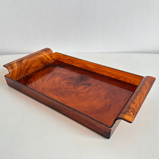 BB037 VINTAGE DISTRESSED PLASTIC AMBER SWIRL VANITY TRAY