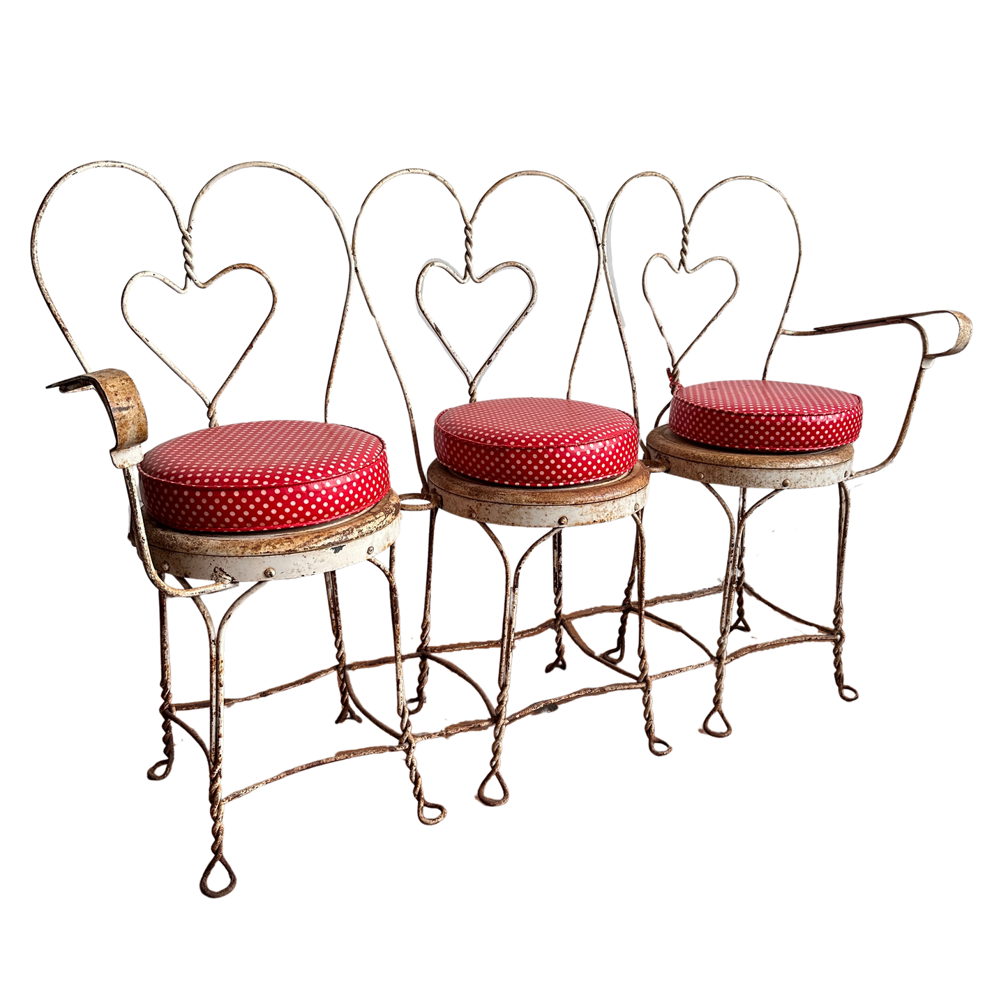 BE005 RED AND WHITE POLKA DOT ICE CREAM PARLOR BENCH