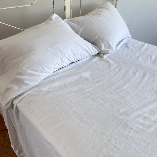 BG007 WHITE LINEN SHEET SET (FULL/QUEEN)