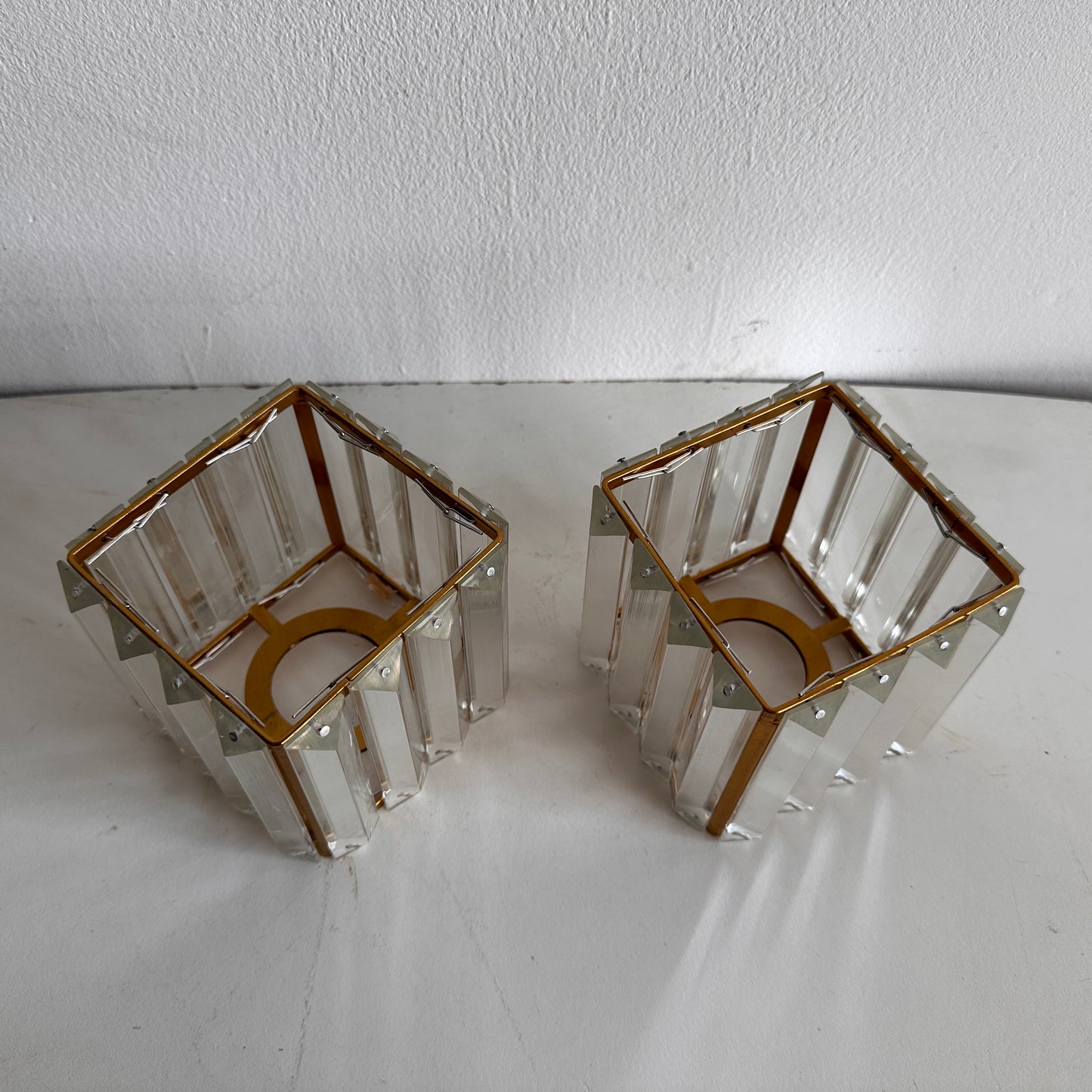 CA003 SET OF TWO BEVELED GLASS WITH GOLD FRAME VOTIVE HOLDERS