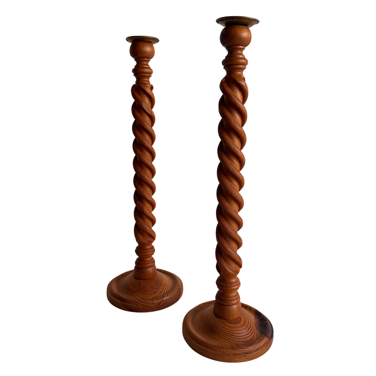CA014 SET OF TWO TWIST WOOD TALL TAPER CANDLE HOLDERS