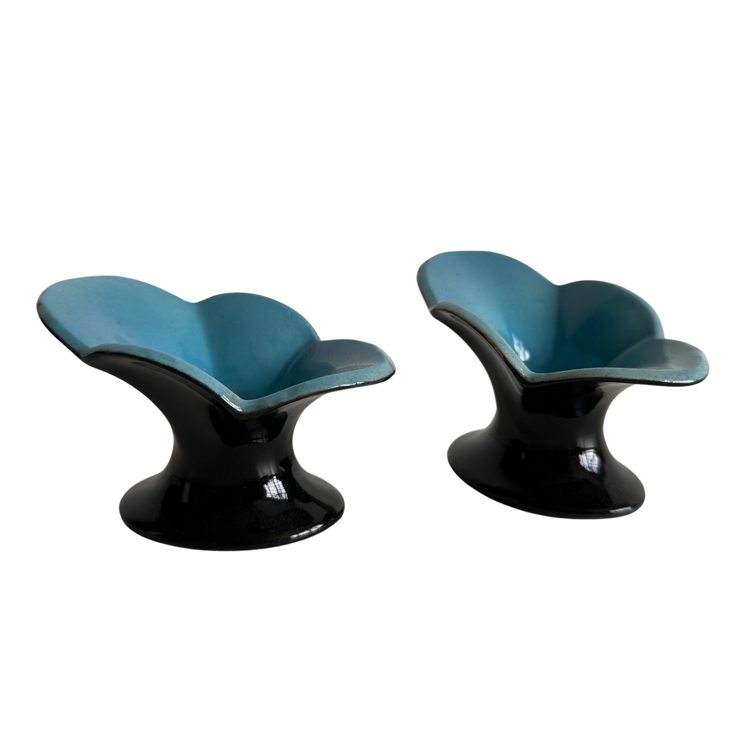 CA019 SET OF TWO DECO BLACK AND BABY BLUE TAPER CANDLE HOLDERS