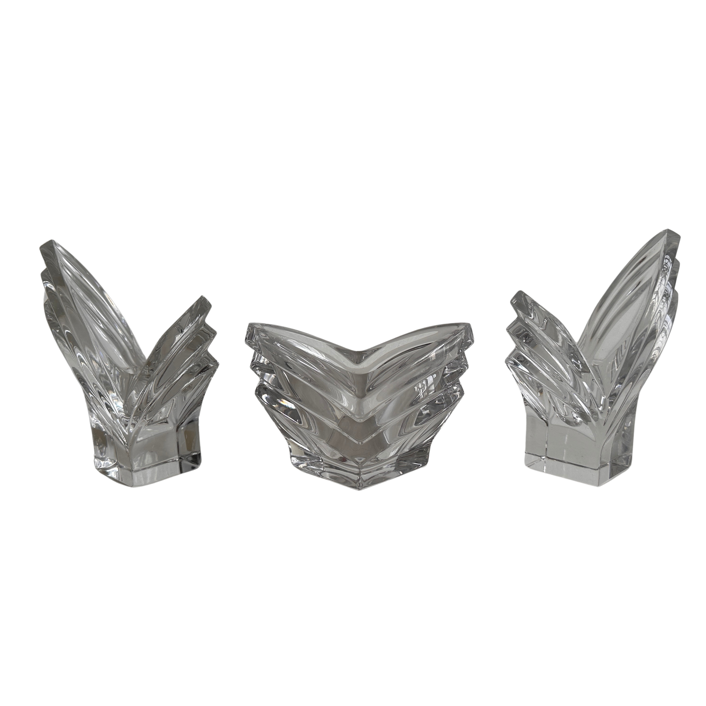 CA020 SET OF THREE JAPANESE CRYSTAL CANDLE HOLDERS