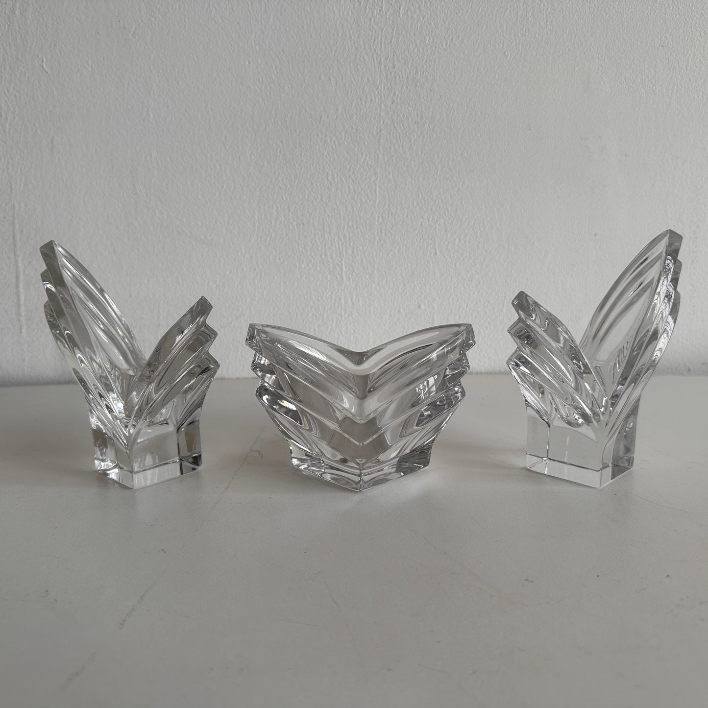 CA020 SET OF THREE JAPANESE CRYSTAL CANDLE HOLDERS