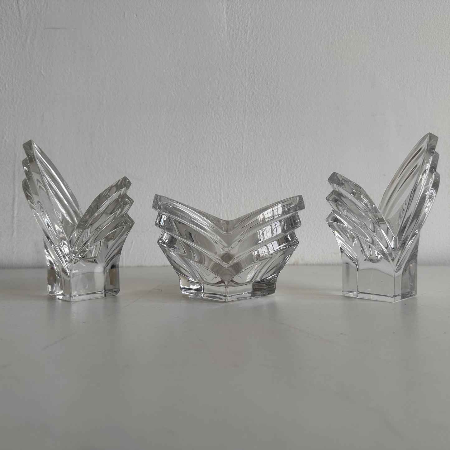 CA020 SET OF THREE JAPANESE CRYSTAL CANDLE HOLDERS