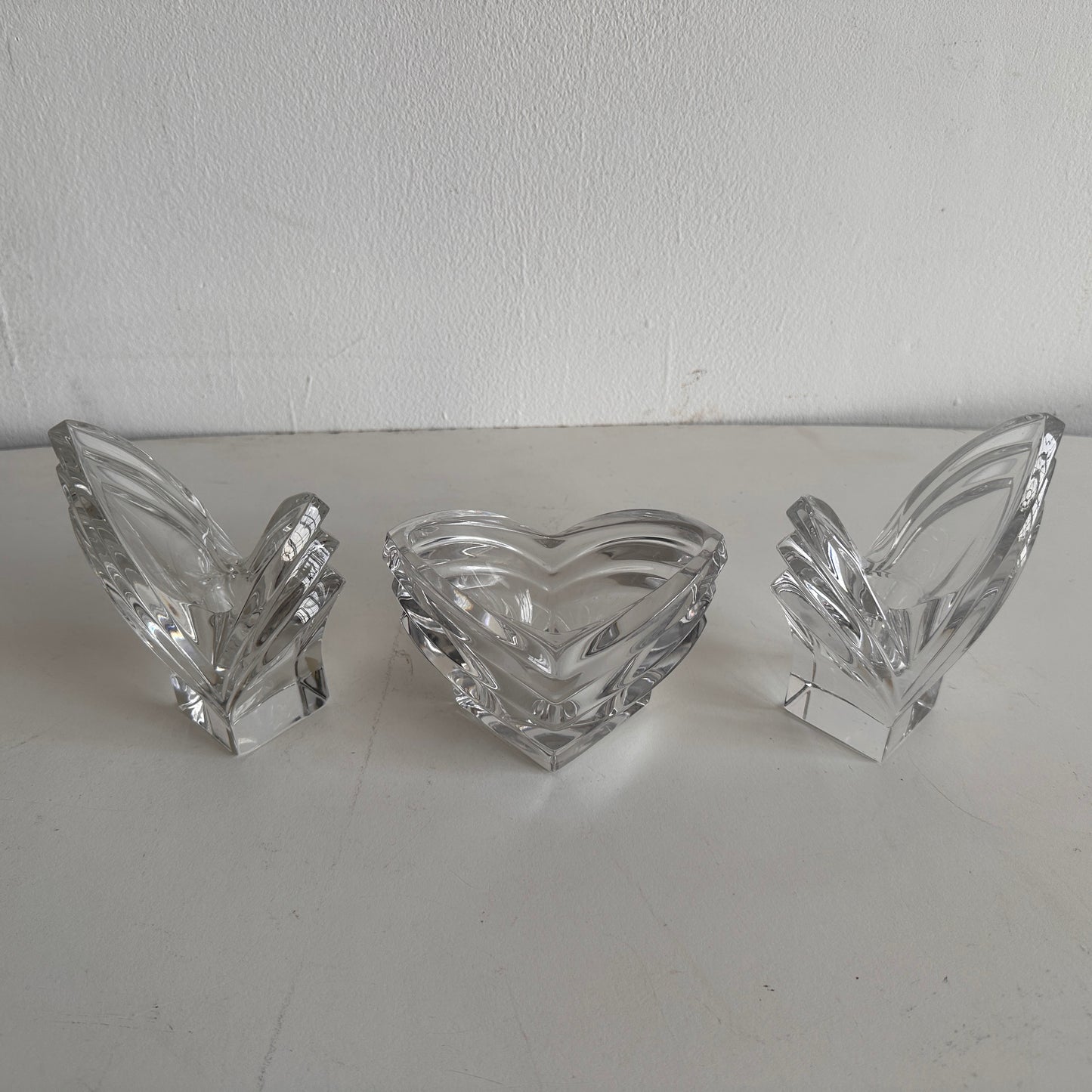 CA020 SET OF THREE JAPANESE CRYSTAL CANDLE HOLDERS
