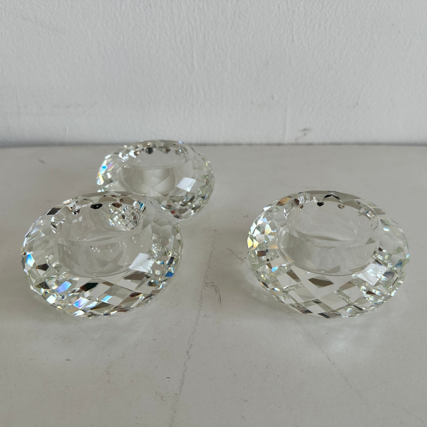 CA024 SET OF THREE SHORT CRYSTAL VOTIVE HOLDERS