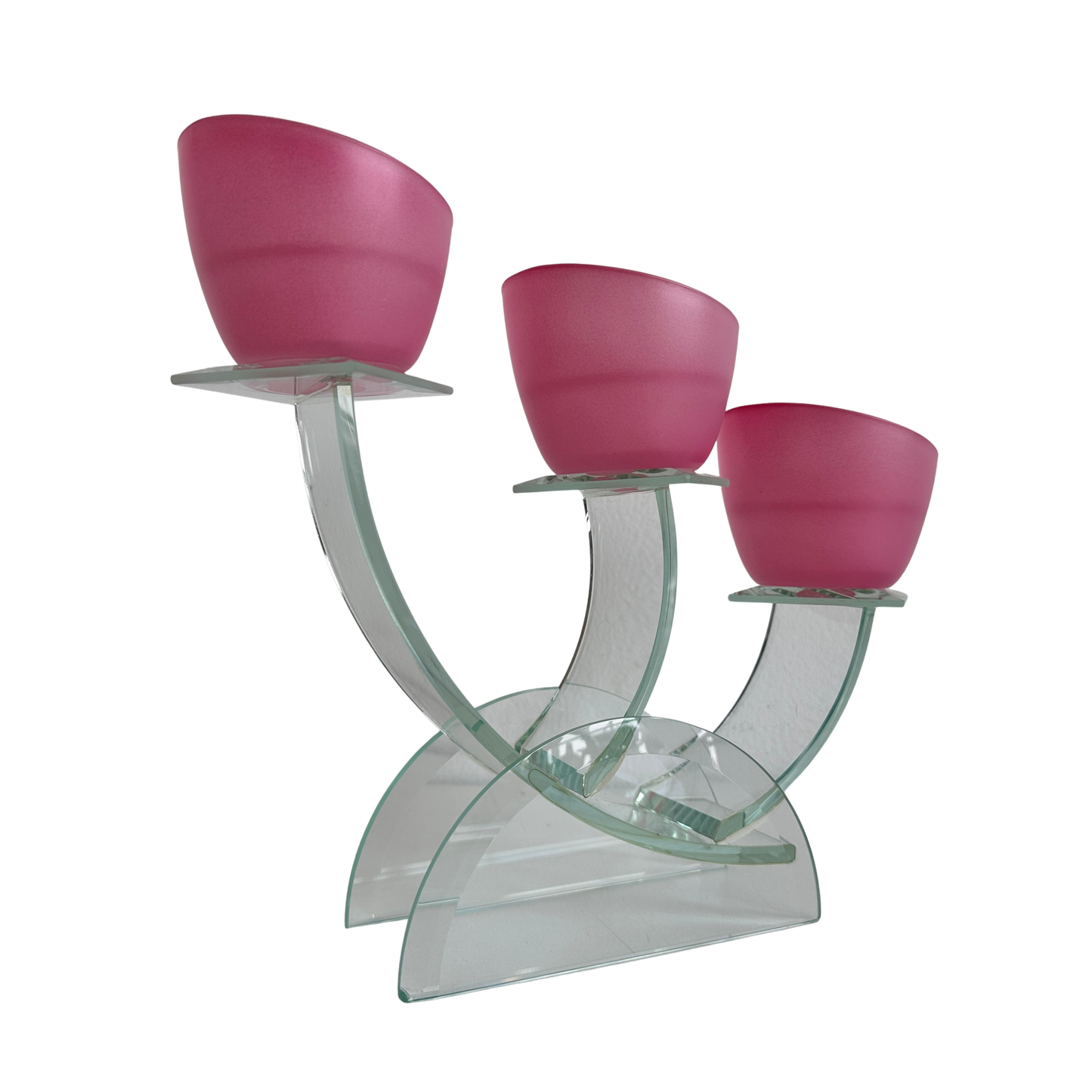 CA033 PINK FROSTED GLASS 3 TIERED VOTIVE CANDLE HOLDER