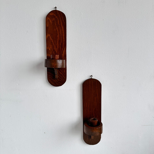 CA035 PAIR OF CARVED WOOD CANDLE SCONCES