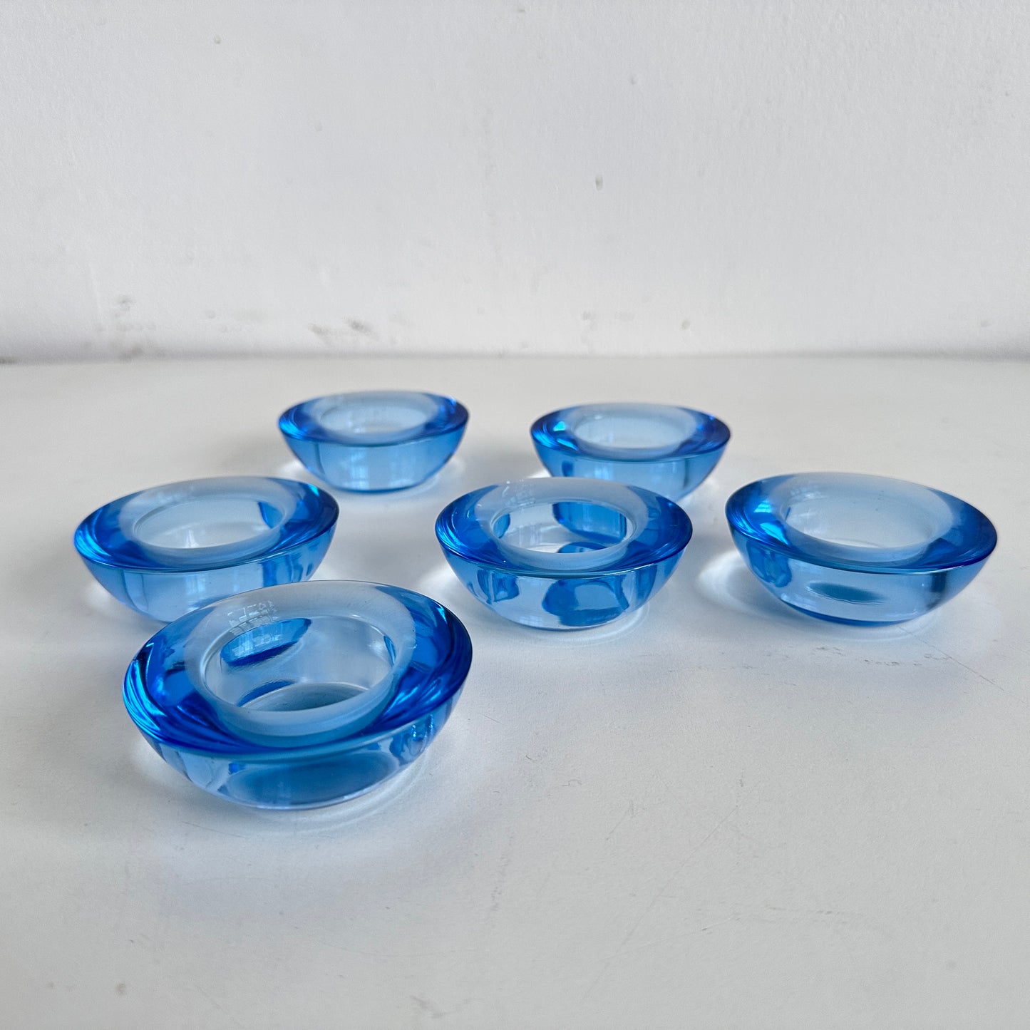 CA036 SET OF SIX BLUE GLASS VOTIVE CANDLE HOLDERS
