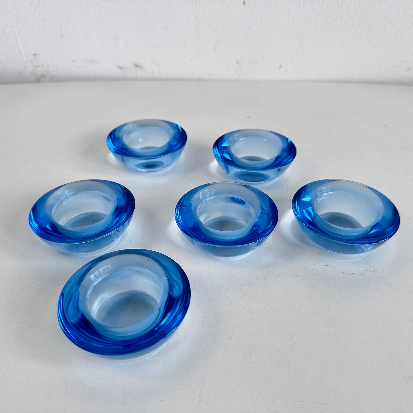 CA036 SET OF SIX BLUE GLASS VOTIVE CANDLE HOLDERS