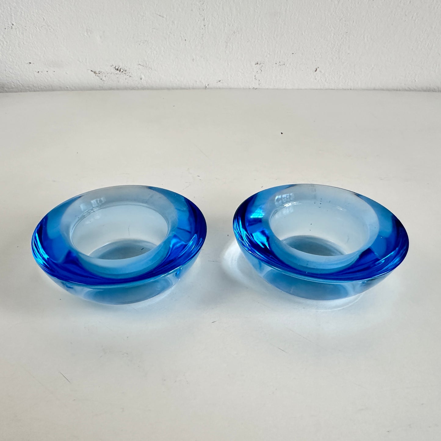 CA036 SET OF SIX BLUE GLASS VOTIVE CANDLE HOLDERS