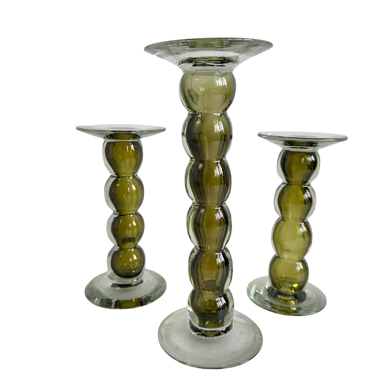 CA038 TRIO OF VINTAGE BUBBLE GLASS PILLAR CANDLE HOLDERS