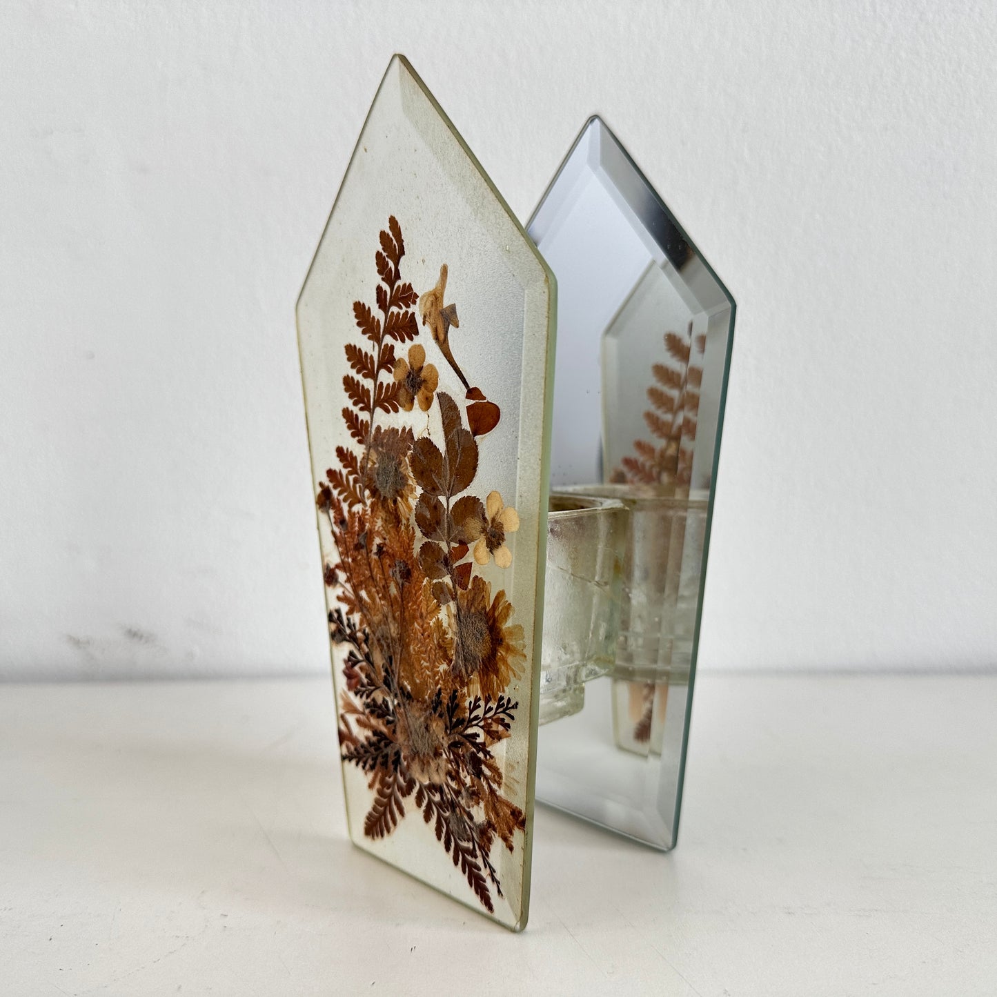 CA040 PRESSED FLOWER GLASS VOTIVE CANDLE HOLDER