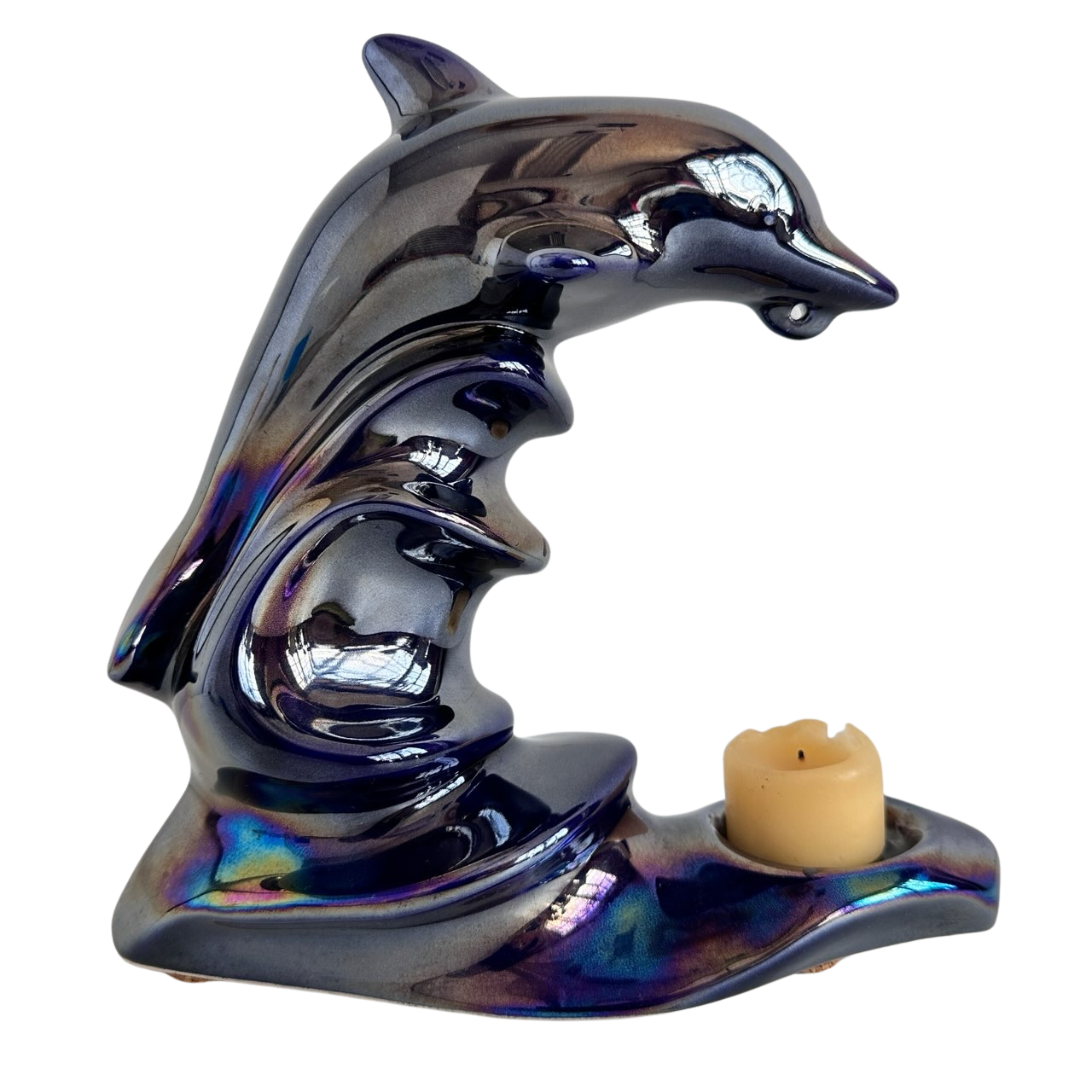 CA041 PURPLE IRIDESCENT DOLPHIN CANDLE HOLDER