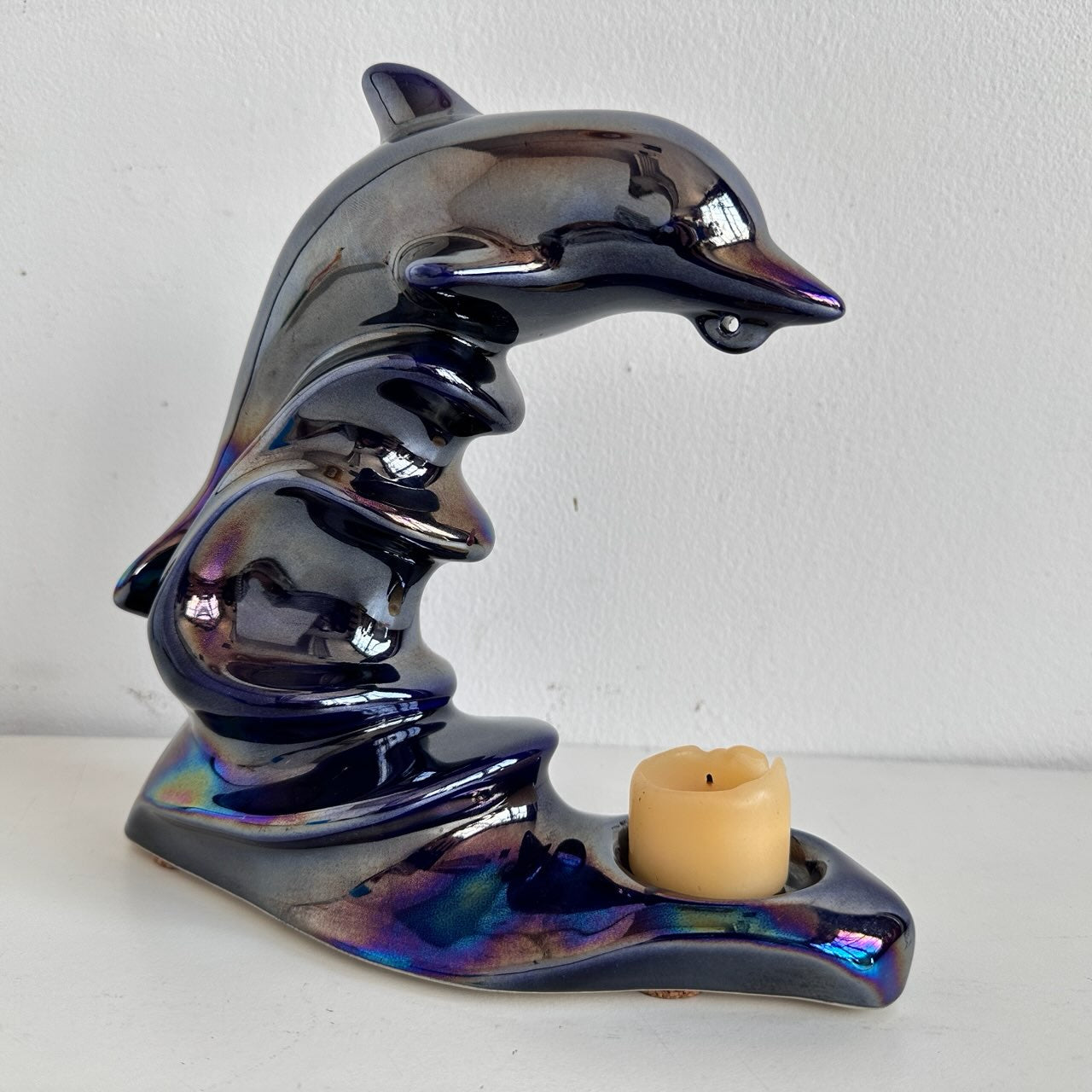 CA041 PURPLE IRIDESCENT DOLPHIN CANDLE HOLDER