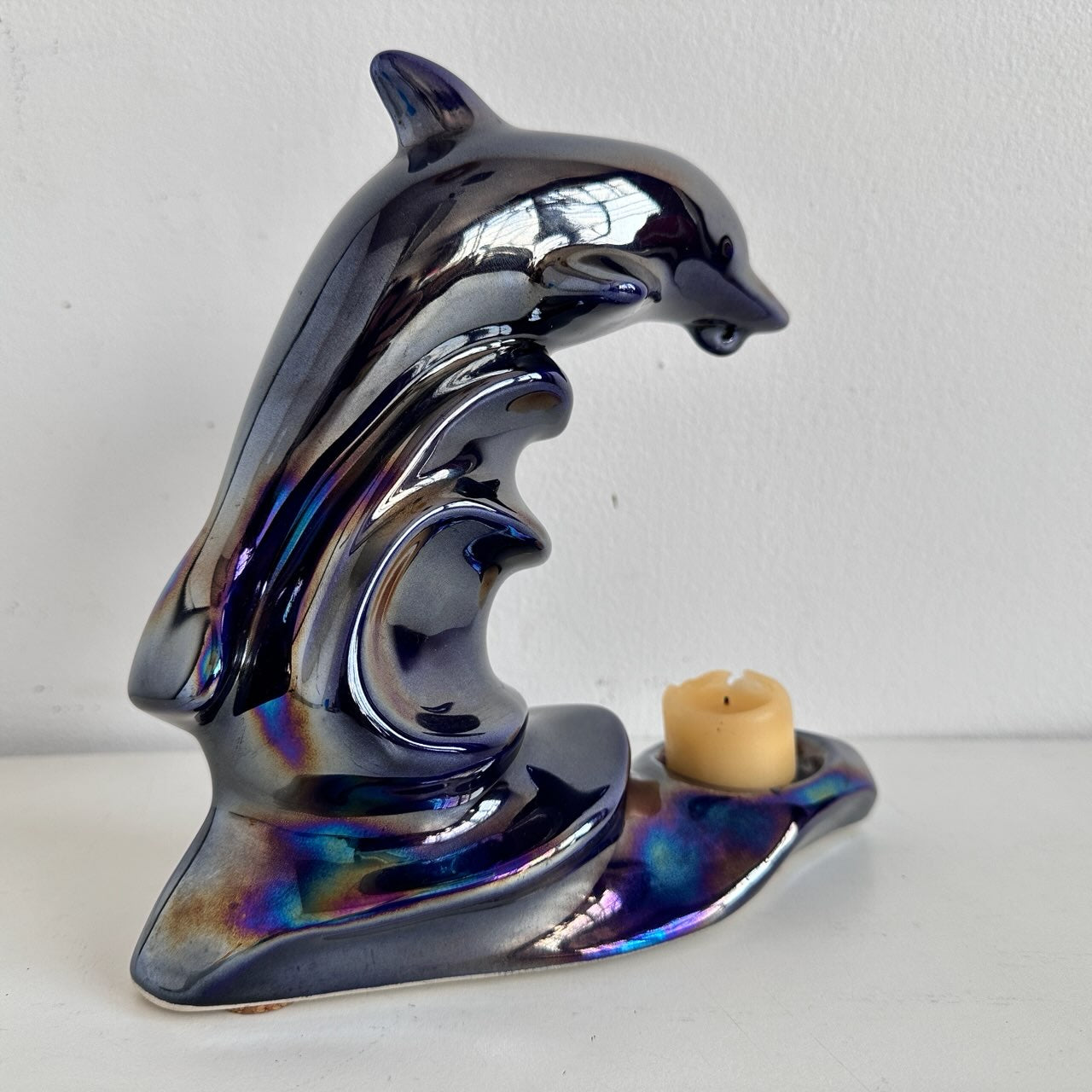 CA041 PURPLE IRIDESCENT DOLPHIN CANDLE HOLDER