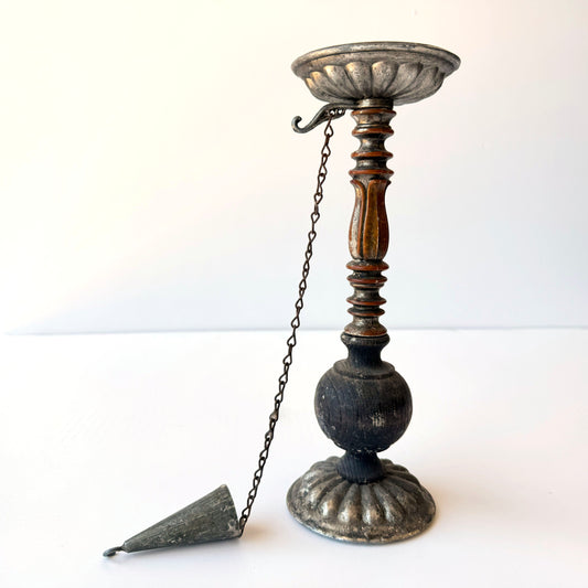 CA048 WOOD AND METAL CANDLE HOLDER WITH SNUFFER