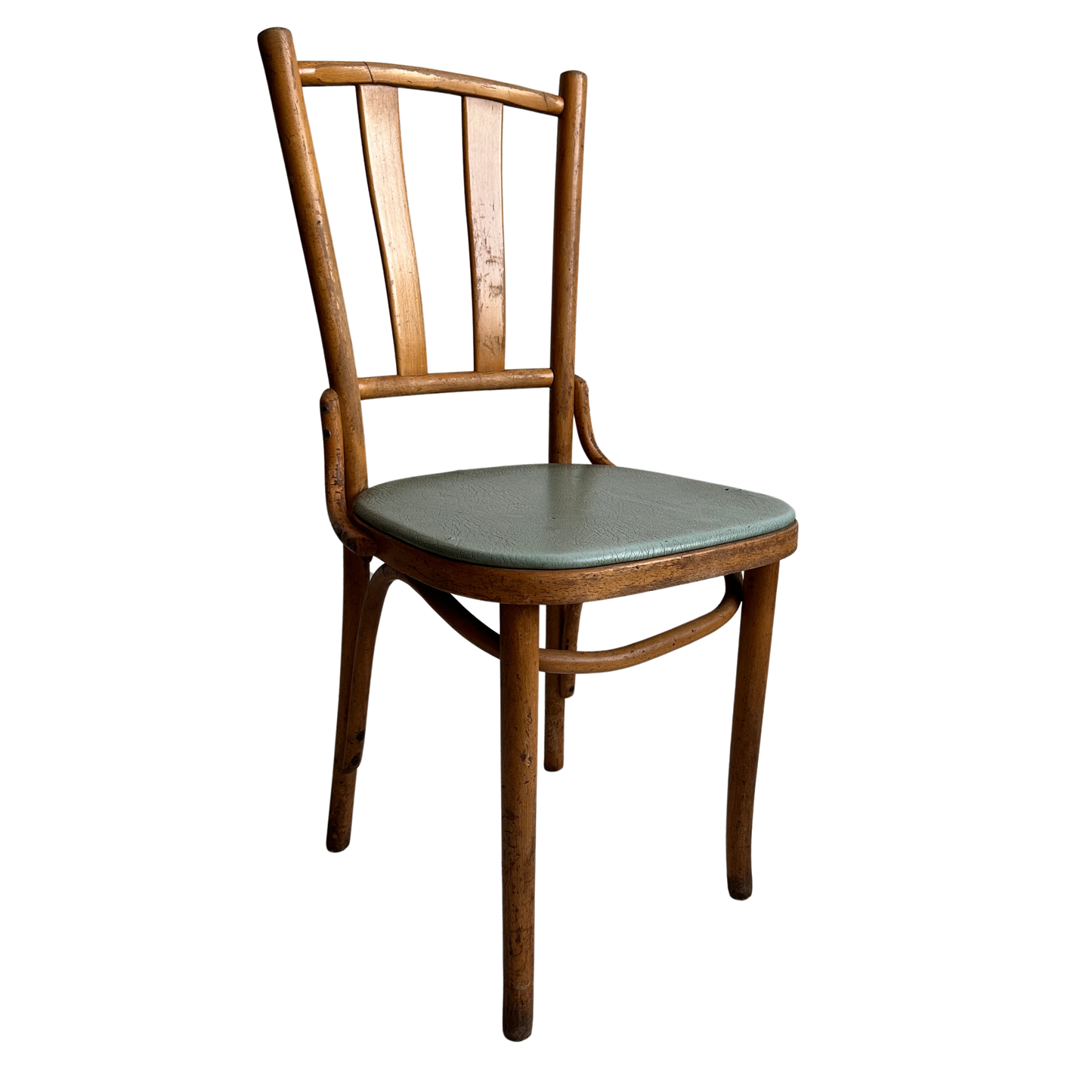 CH007 DISTRESSED CAFE CHAIR WITH SEAFOAM VINYL SEAT