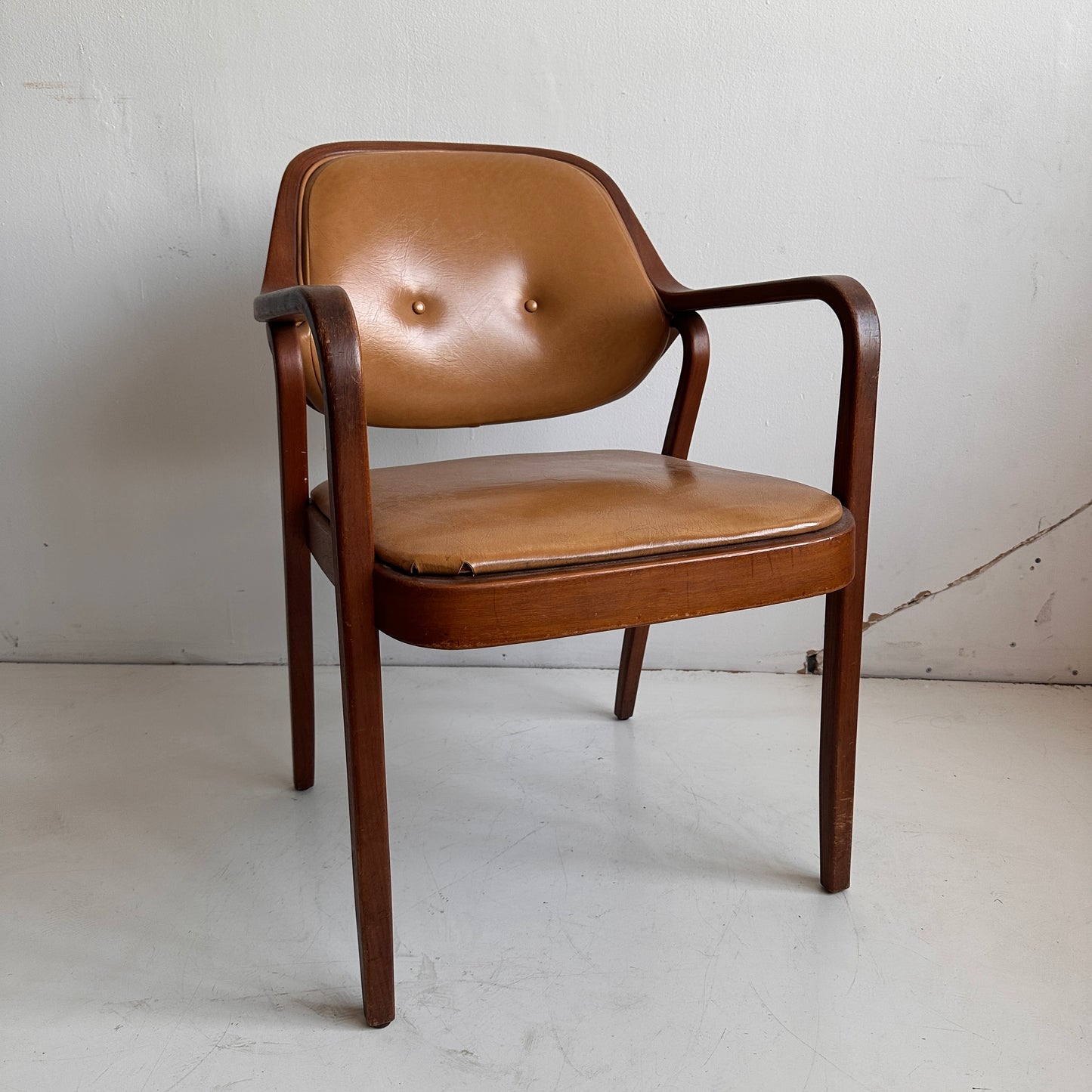 CH012 TAN LEATHER AND WOOD ARMCHAIRS