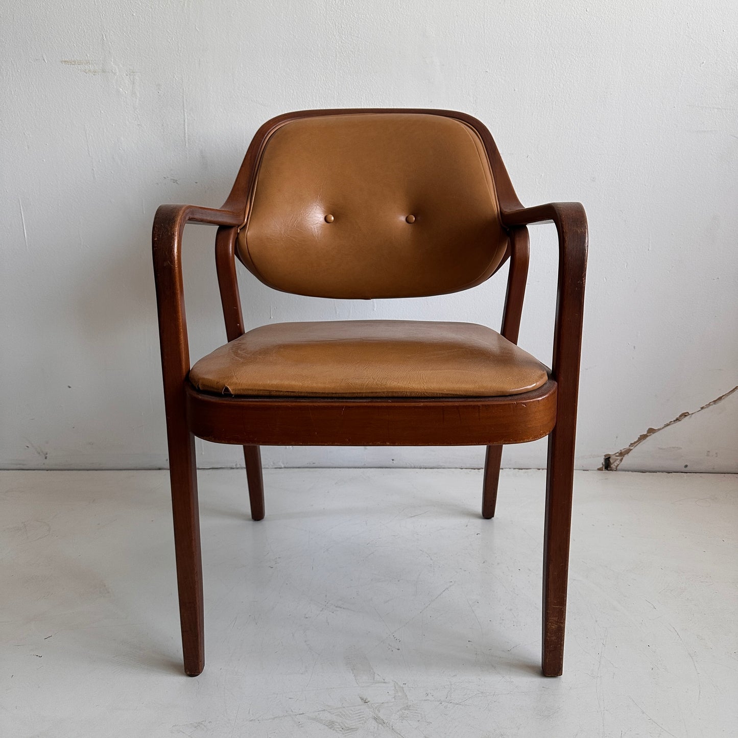CH012 TAN LEATHER AND WOOD ARMCHAIRS