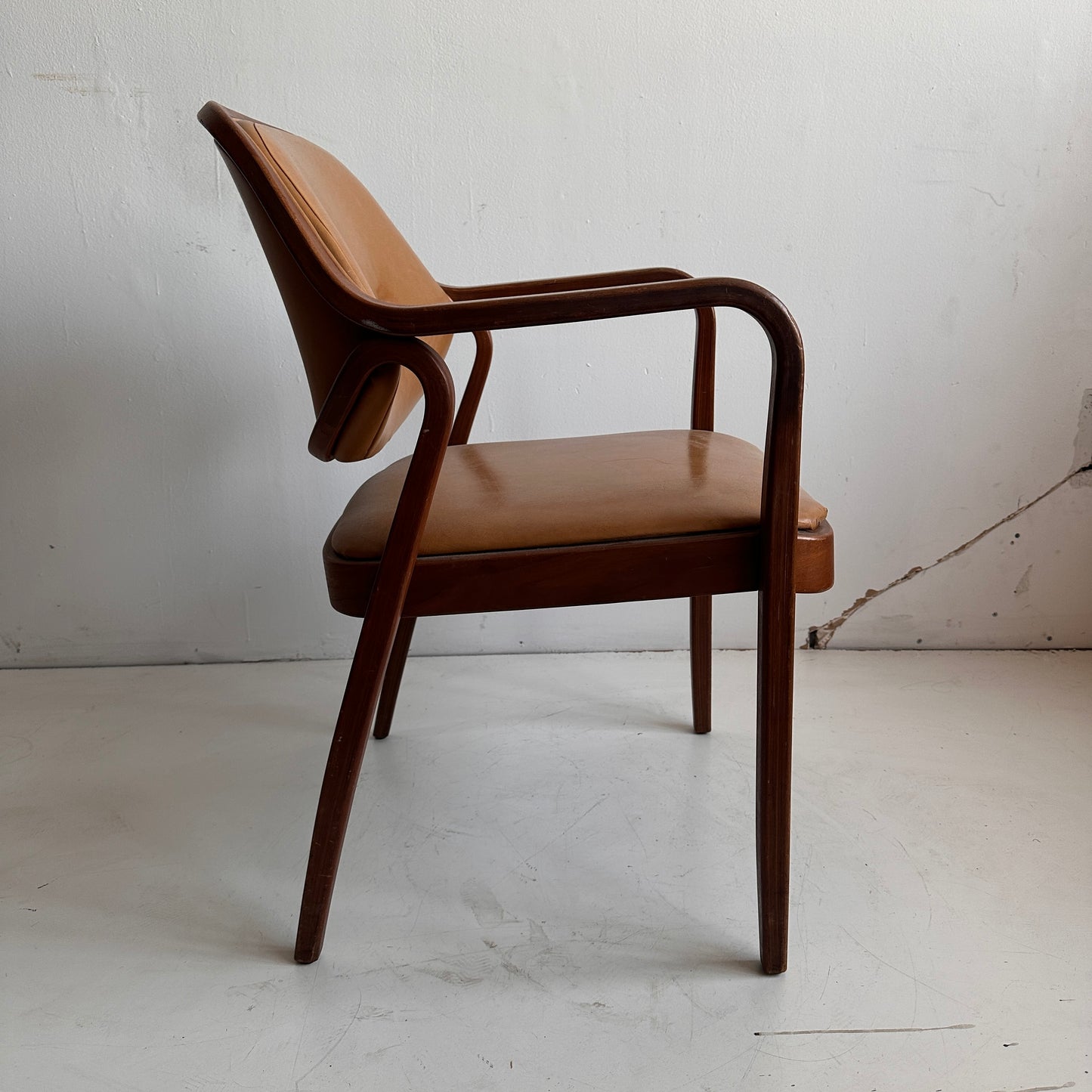 CH012 TAN LEATHER AND WOOD ARMCHAIRS