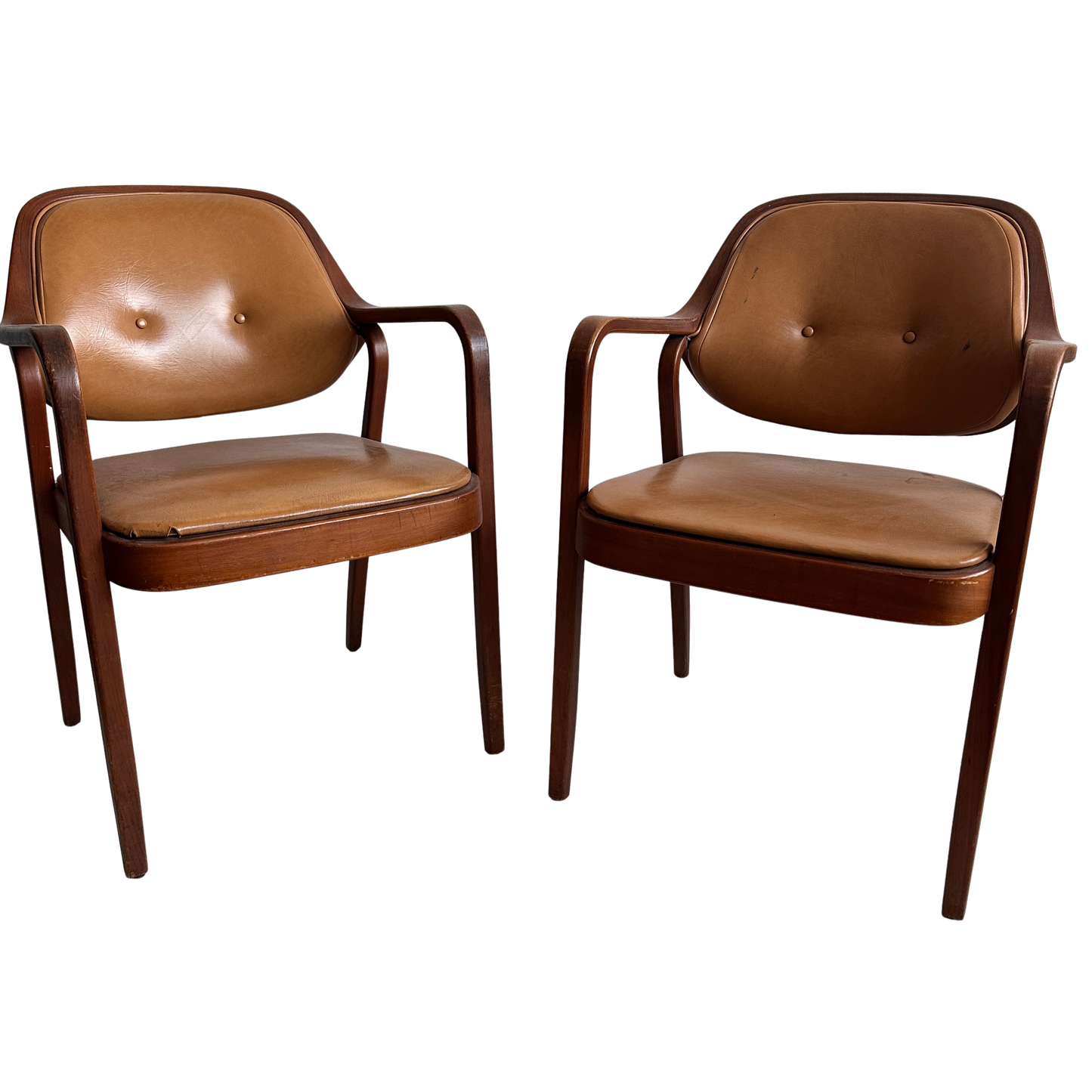 CH012 TAN LEATHER AND WOOD ARMCHAIRS