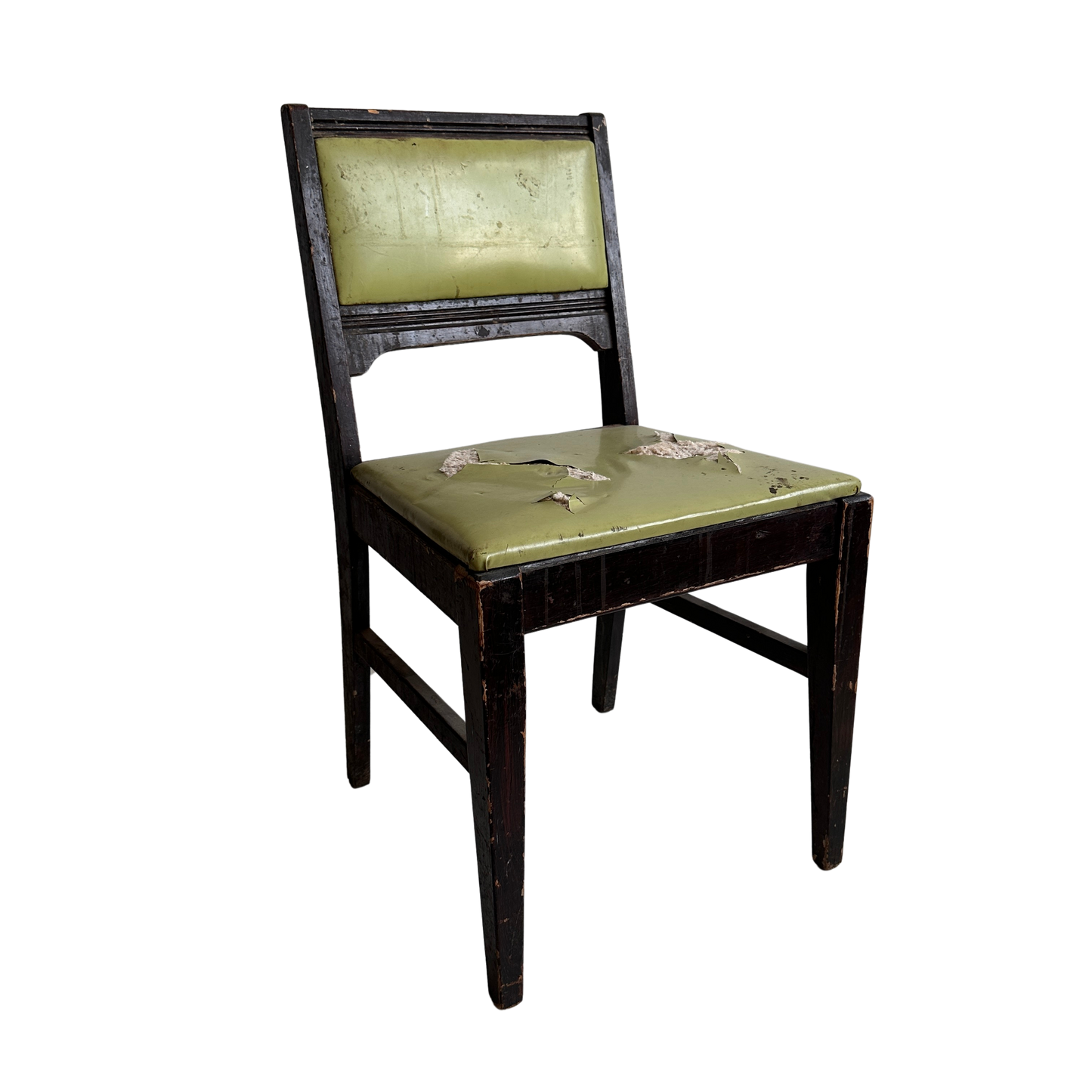 CH028 DISTRESSED WOOD & GREEN VINYL CHAIR