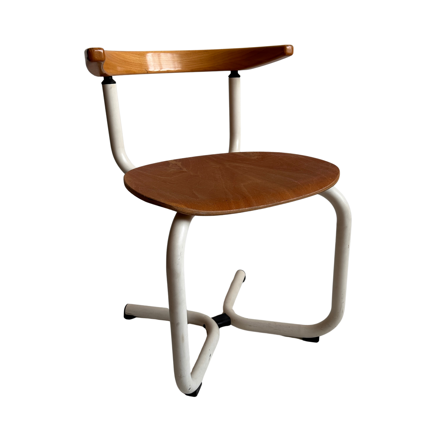 CH030 TUBULAR WHITE & WOOD CANTILEVER CHAIR