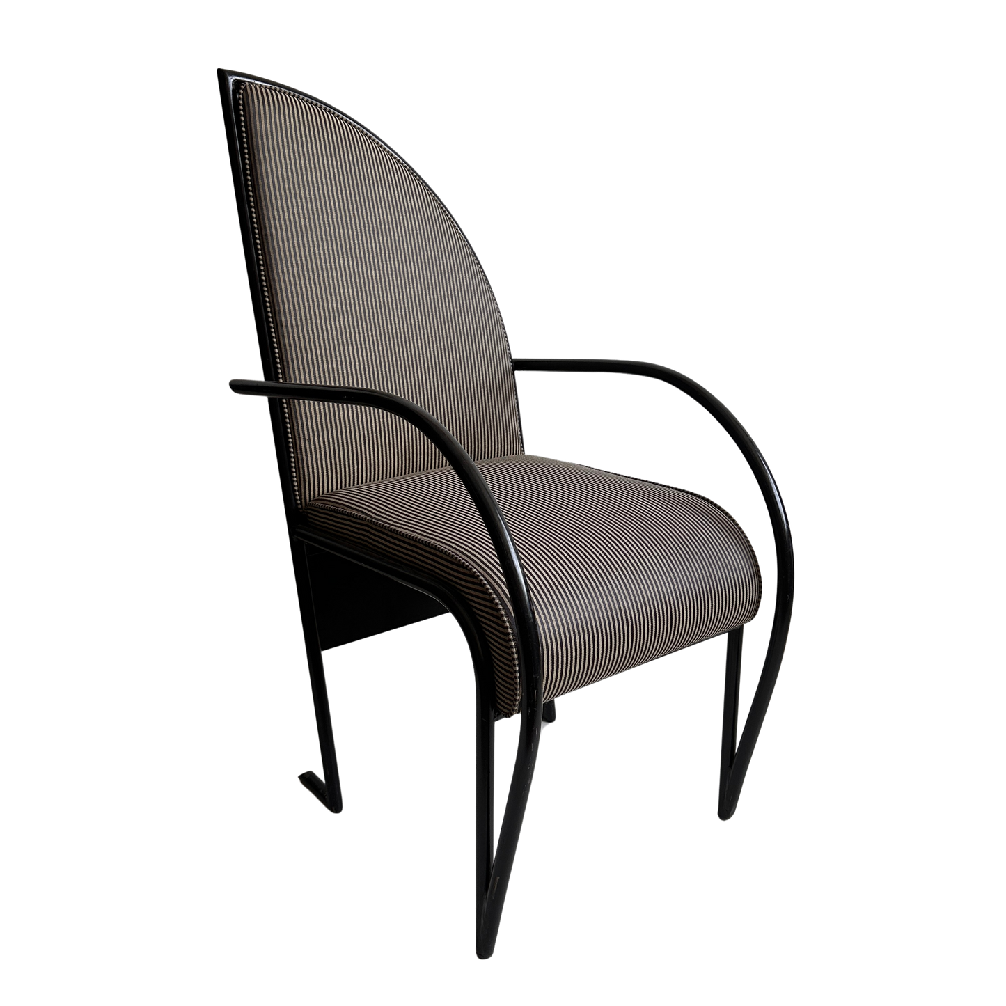 CH038 BLACK & WHITE STRIPED IRON SCULPTURAL ARMCHAIR