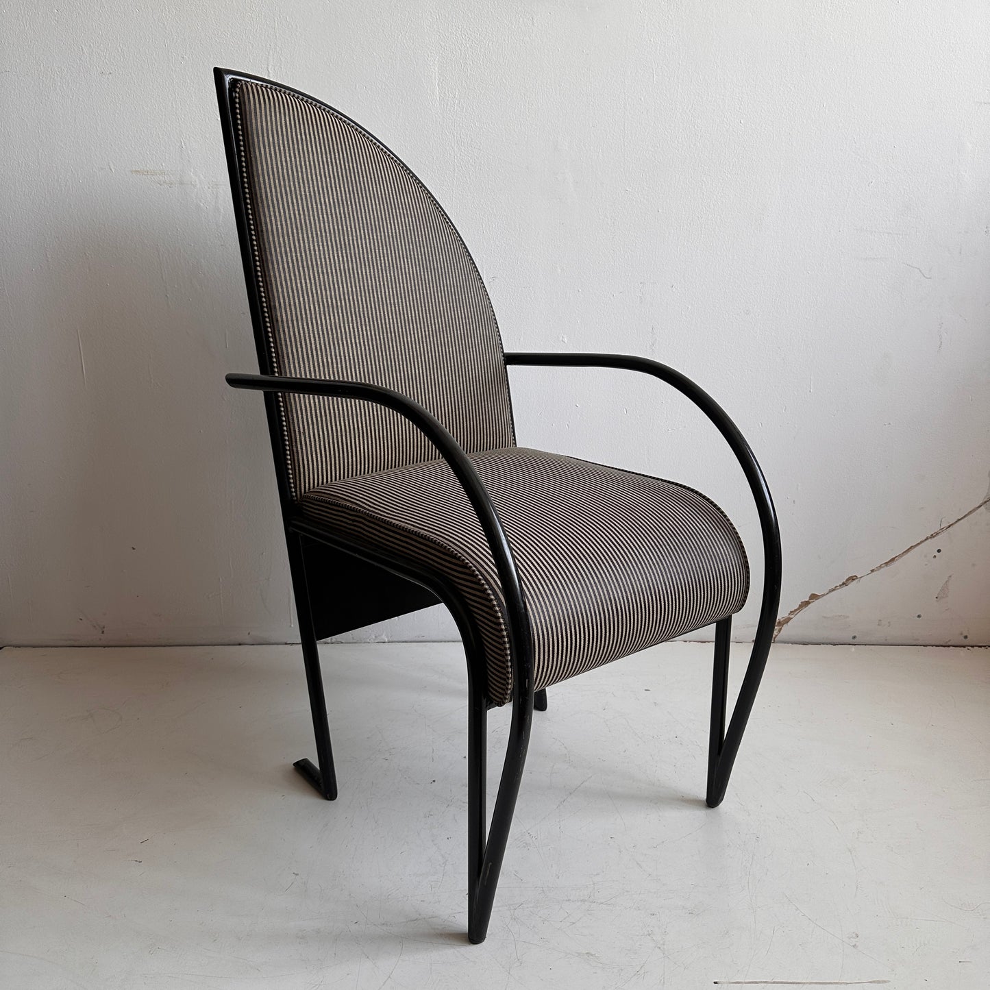 CH038 BLACK & WHITE STRIPED IRON SCULPTURAL ARMCHAIR