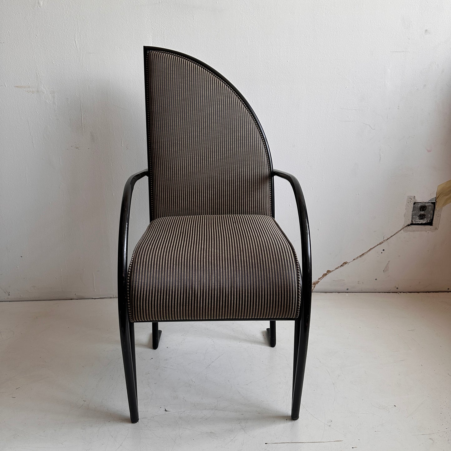 CH038 BLACK & WHITE STRIPED IRON SCULPTURAL ARMCHAIR