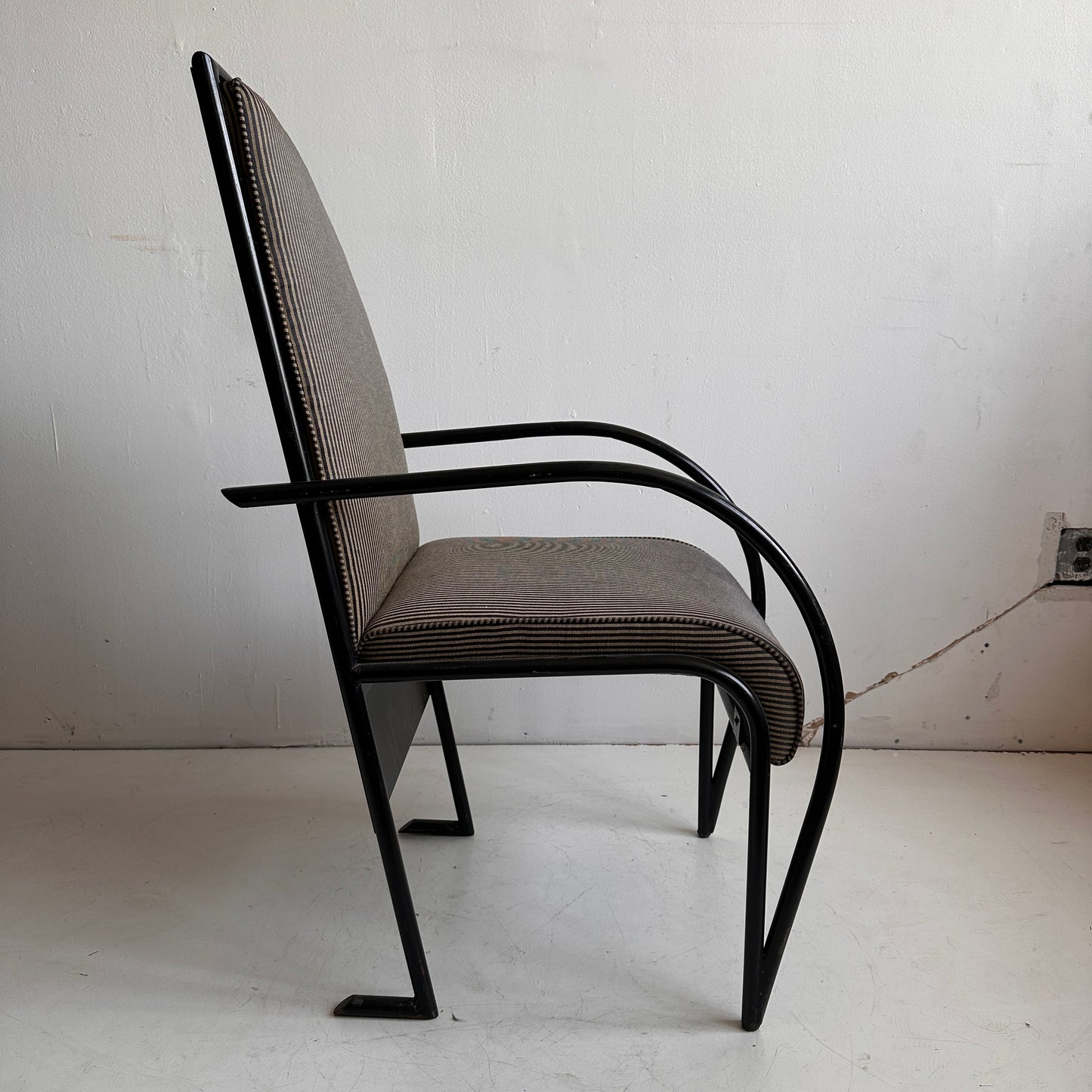 CH038 BLACK & WHITE STRIPED IRON SCULPTURAL ARMCHAIR