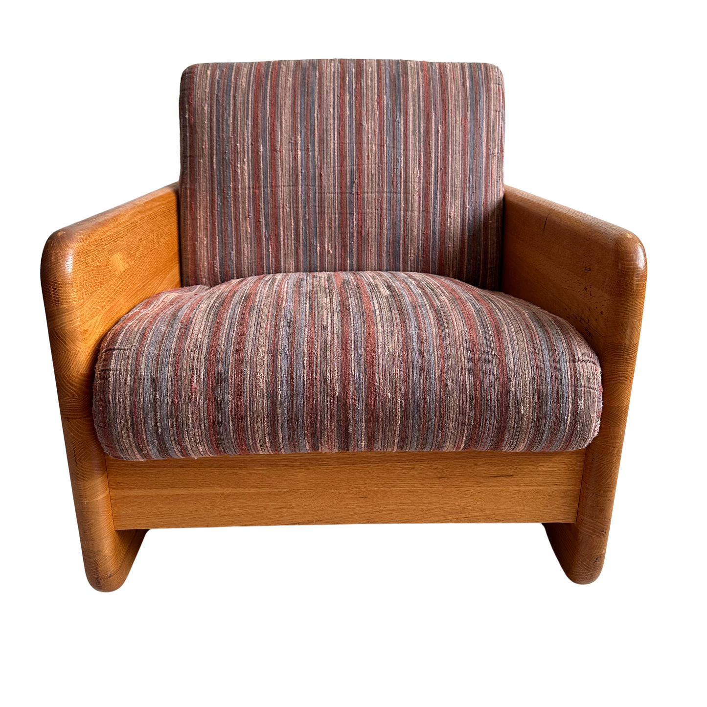 CH051 CHUNKY OAK CHAIR WITH STRIPED UPHOLSTERY