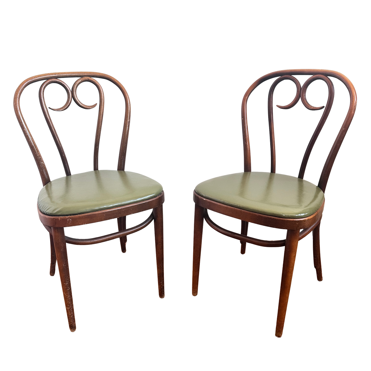 CH065 BENTWOOD CAFE CHAIRS WITH GREEN VINYL UPHOLSTERY