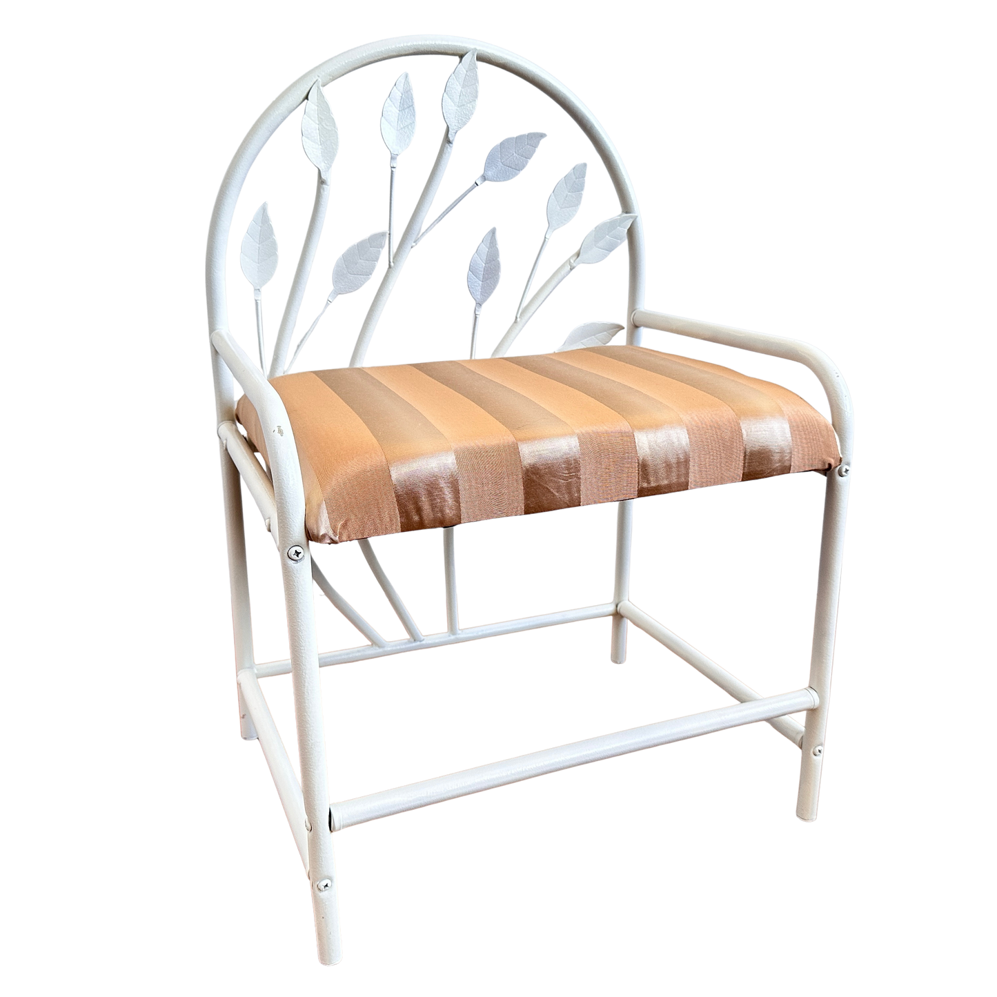 CH066 WHITE LEAF VANITY CHAIR WITH STRIPED UPHOLSTERY
