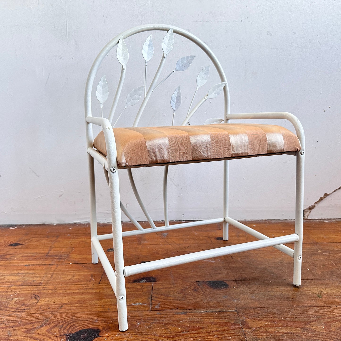 CH066 WHITE LEAF VANITY CHAIR WITH STRIPED UPHOLSTERY