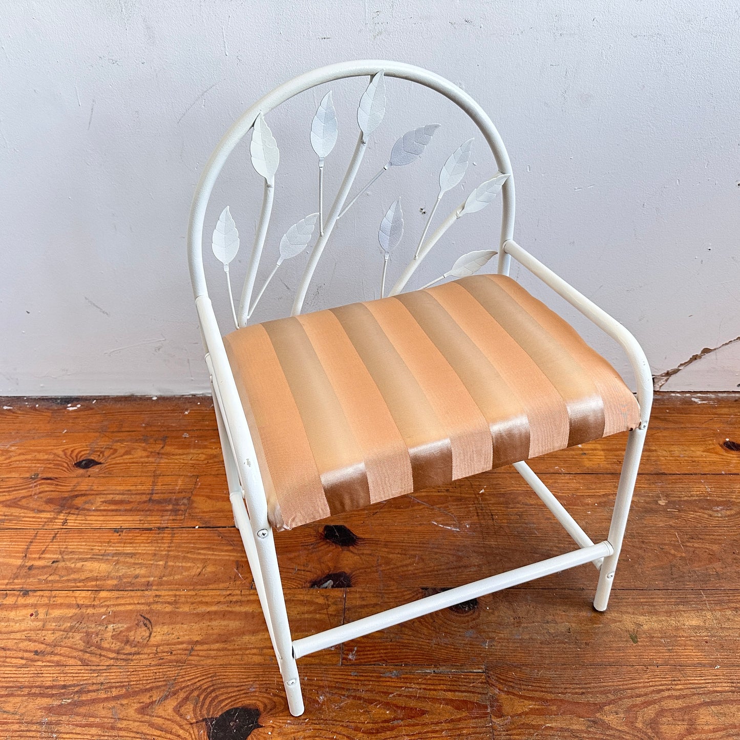 CH066 WHITE LEAF VANITY CHAIR WITH STRIPED UPHOLSTERY