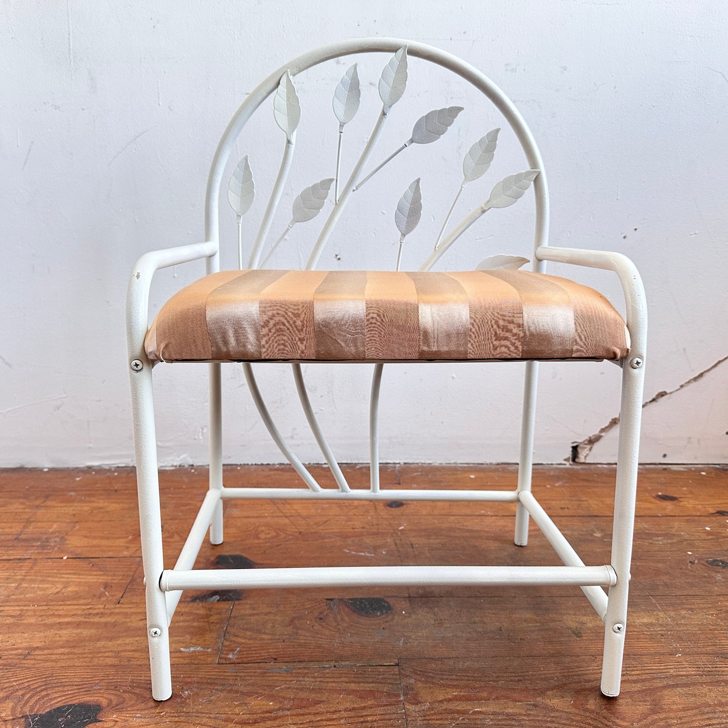 CH066 WHITE LEAF VANITY CHAIR WITH STRIPED UPHOLSTERY