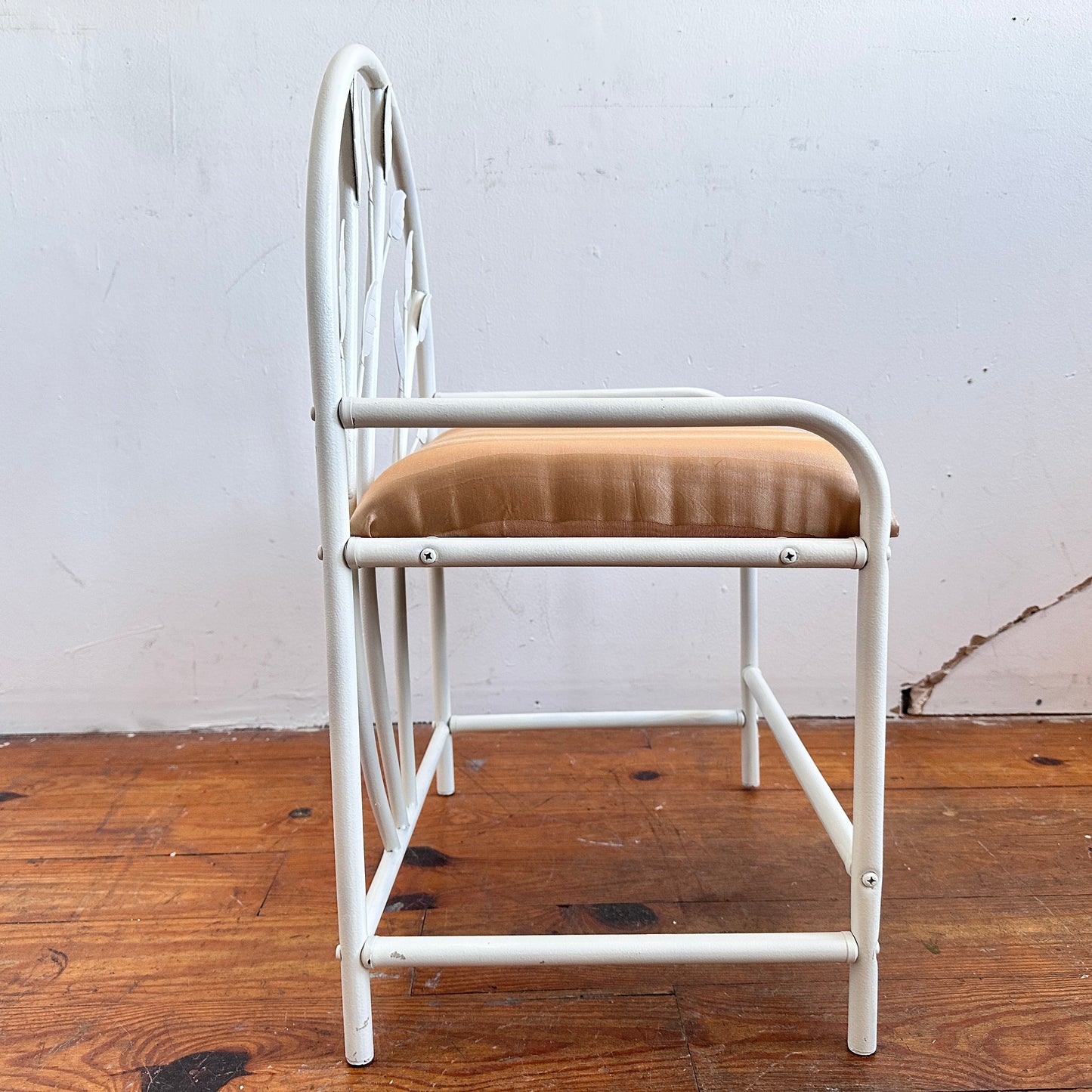 CH066 WHITE LEAF VANITY CHAIR WITH STRIPED UPHOLSTERY
