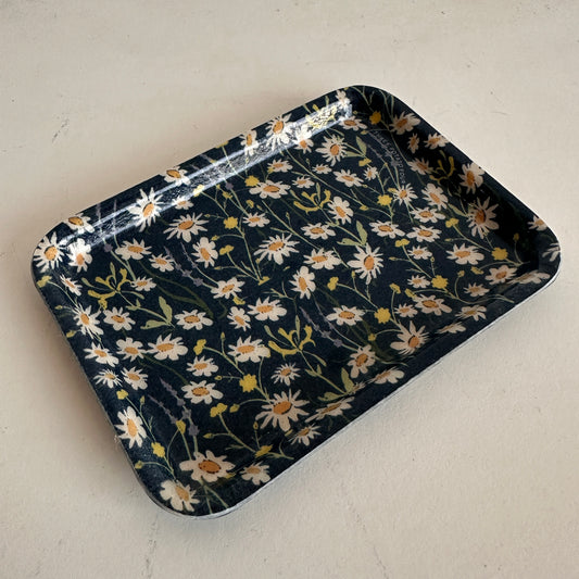 CT007 BLUE CATCHALL TRAY WITH WHITE FLOWERS