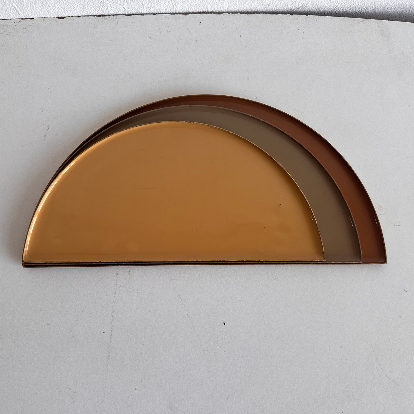 CT008 THREE EARTH TONE ENAMEL CRESCENT CATCHALL TRAYS