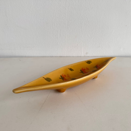 CT013 YELLOW CERAMIC CATCHALL WITH ORANGE FLOWERS
