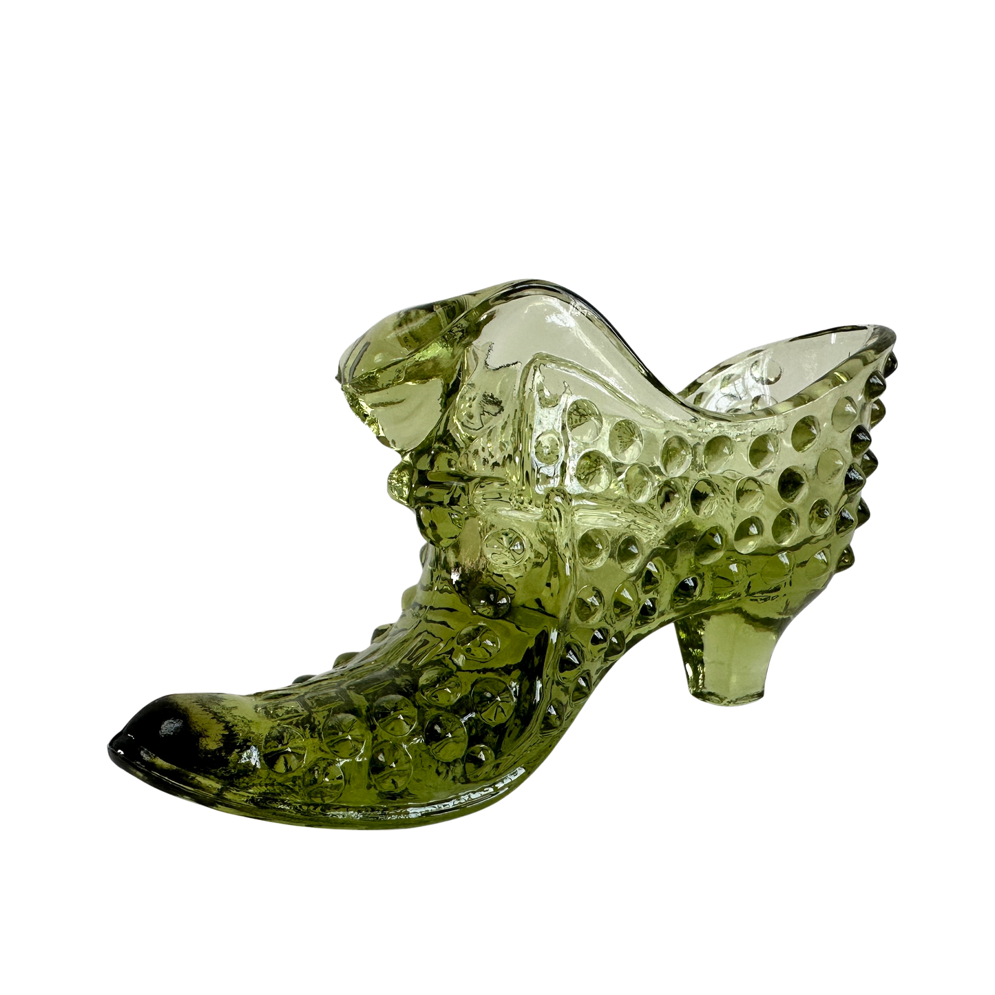 CT026 GREEN GLASS HOBNAIL SHOE DISH