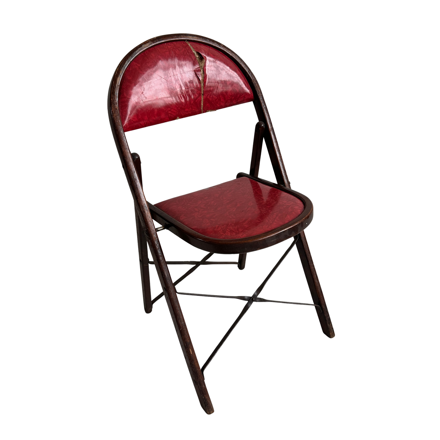 FC005 DISTRESSED RED VINYL & WOOD FOLDING CHAIR
