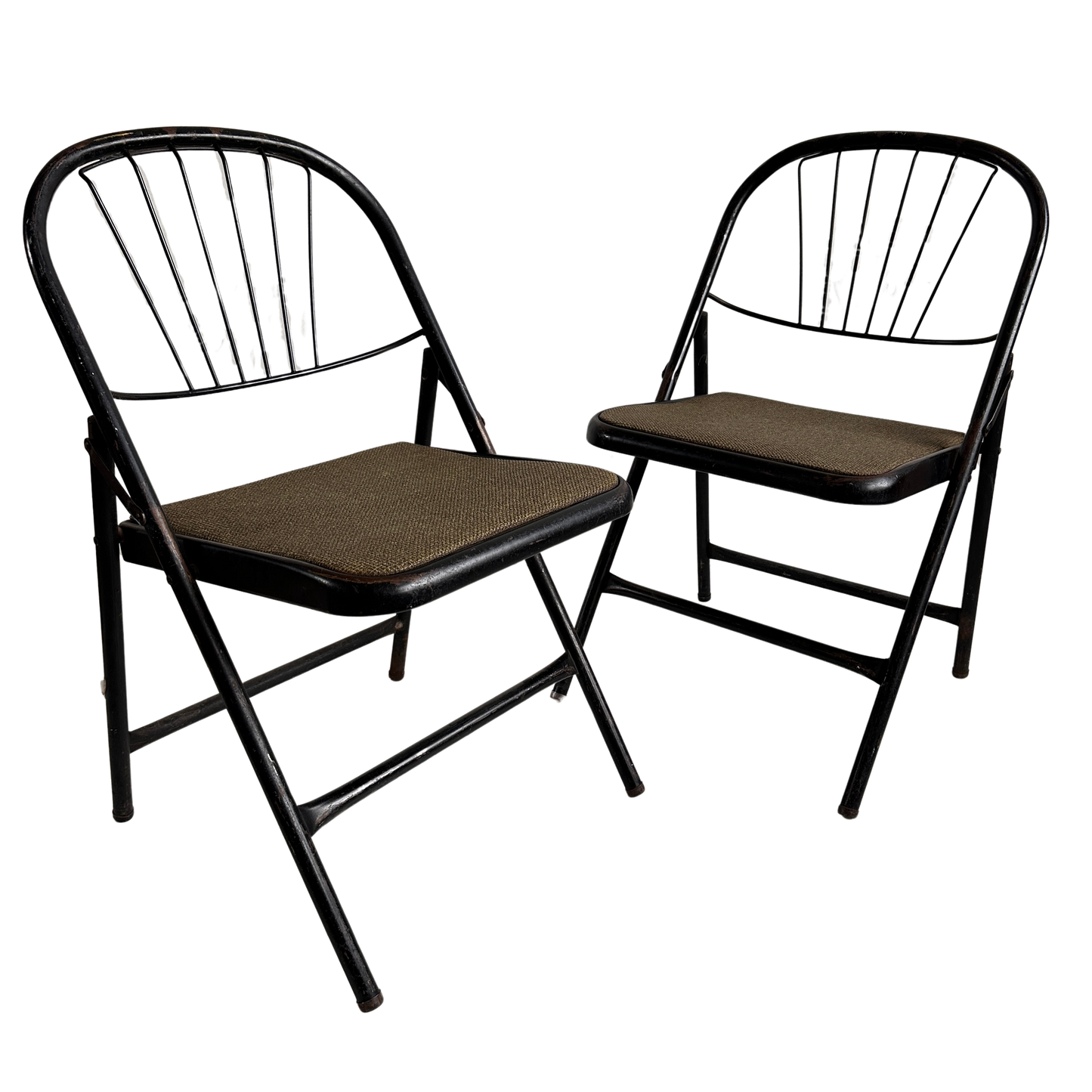 FC014 BLACK METAL FOLDING CHAIRS WITH GREEN TEXTURE VINYL SEAT