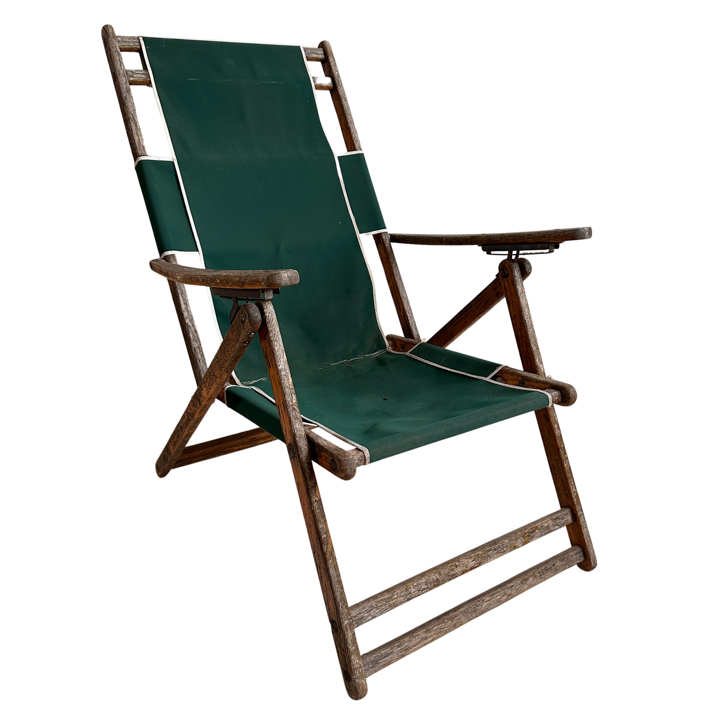 FC020 DISTRESSED WOOD WITH GREEN FABRIC DECK CHAIR