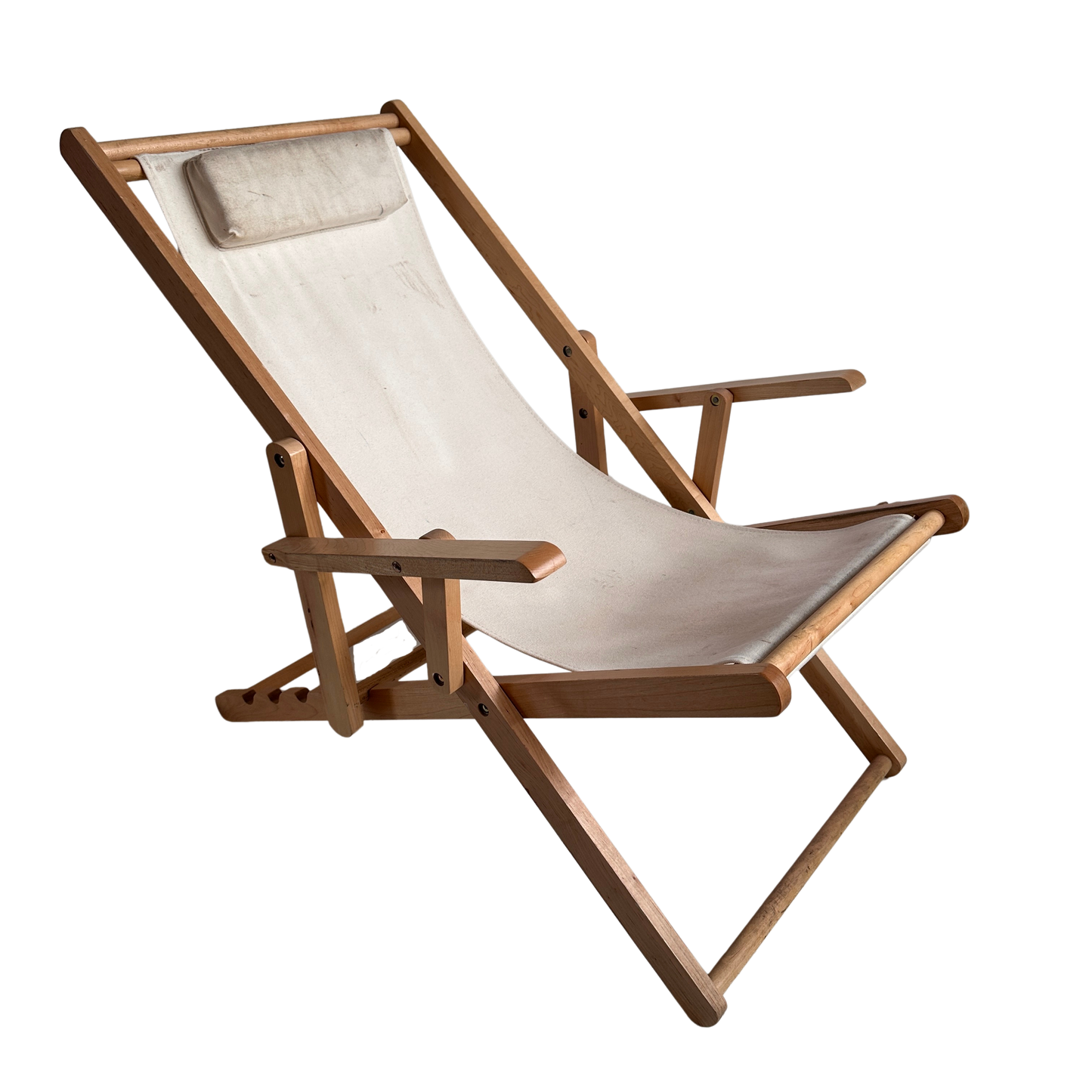 FC026 DISTRESSED BLONDE WOOD AND BEIGE FABRIC BEACH SLING CHAIR