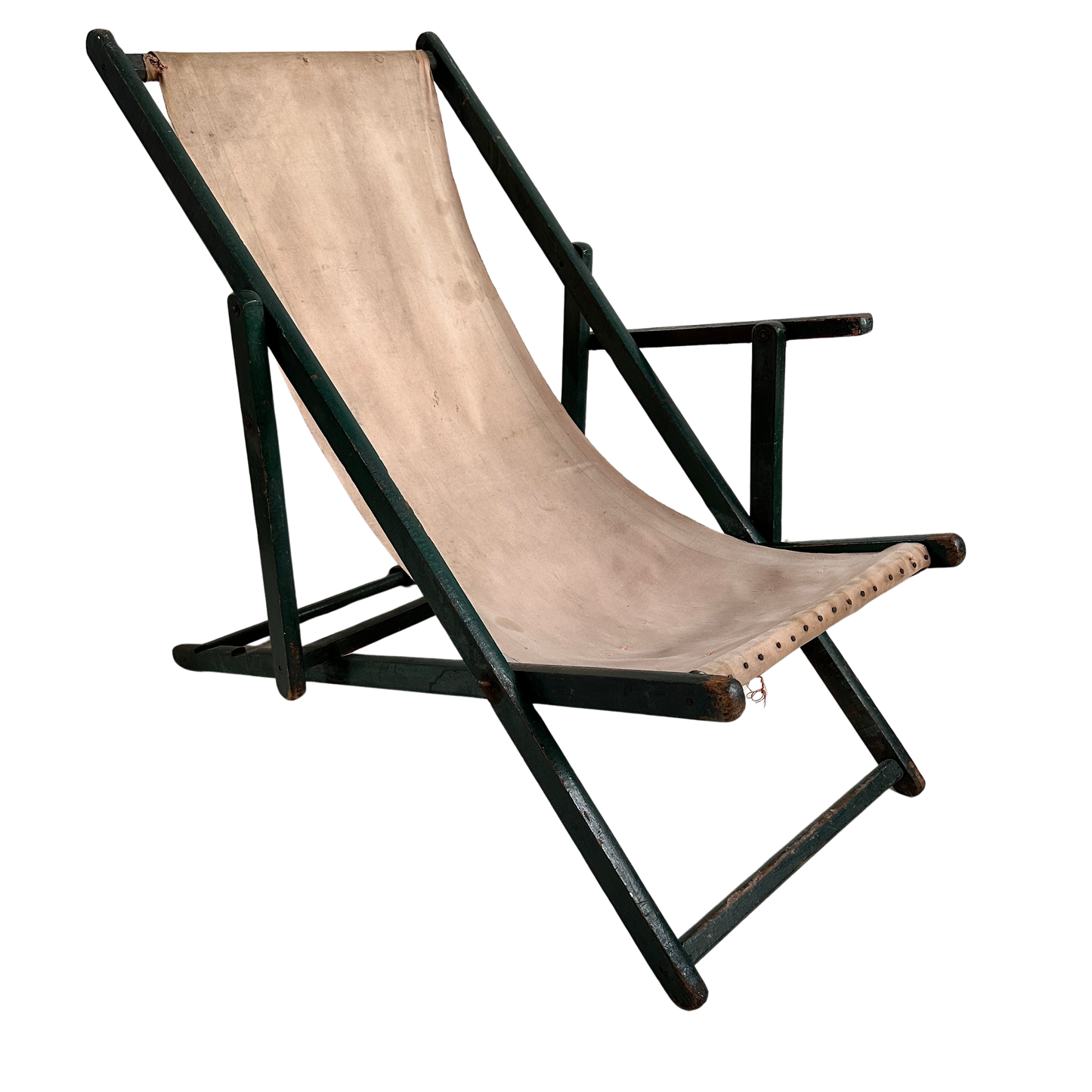 FC027 DISTRESSED ONE ARMED GREEN & BEIGE BEACH SLING CHAIR